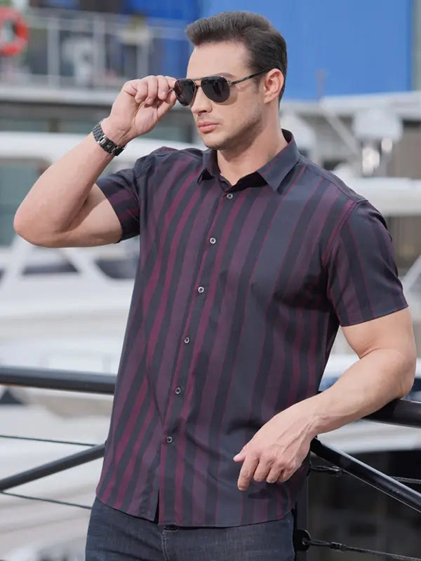 Men's striped short-sleeved shirt - Ladoj