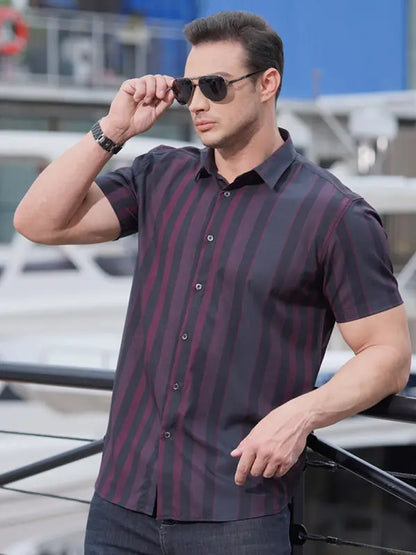 Men's striped short-sleeved shirt - Ladoj