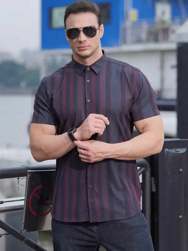 Men's striped short-sleeved shirt - Ladoj