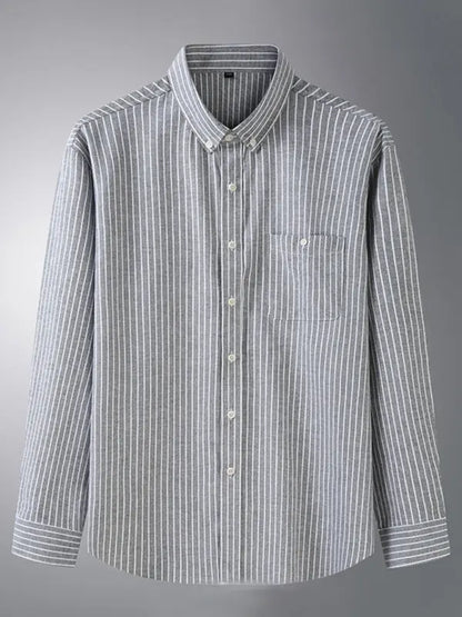 New Plus Size Men's Striped Long Sleeve Shirt - Ladoj