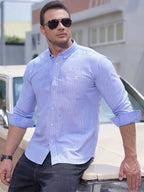 New Plus Size Men's Striped Long Sleeve Shirt - Ladoj