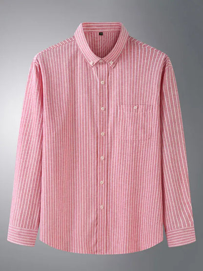 New Plus Size Men's Striped Long Sleeve Shirt - Ladoj
