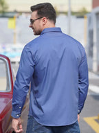 Plus Size Men's Stretch Denim Long Sleeve Multi Pocket Shirt - Ladoj
