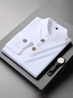 Men's elastic loose casual solid color embroidery long-sleeved shirt - Ladoj