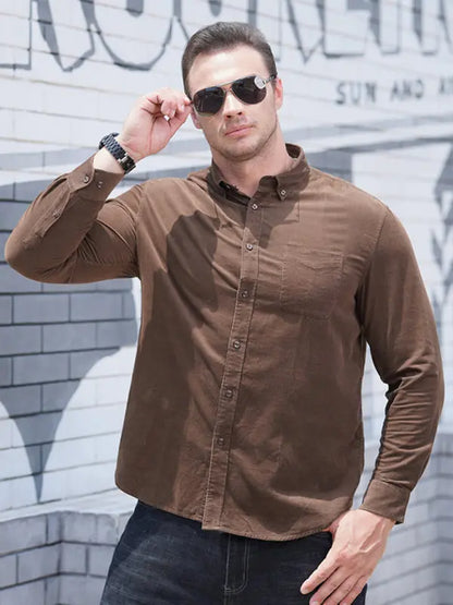 Men's Casual Loose Fashionable Corduroy Long Sleeve Shirt - Ladoj