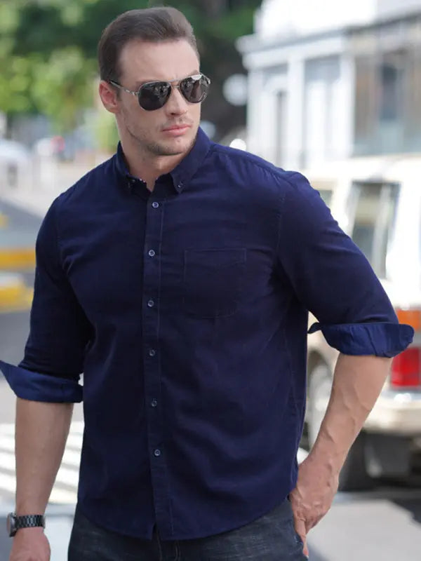 Men's Casual Loose Fashionable Corduroy Long Sleeve Shirt - Ladoj