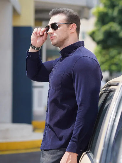 Men's Casual Loose Fashionable Corduroy Long Sleeve Shirt - Ladoj