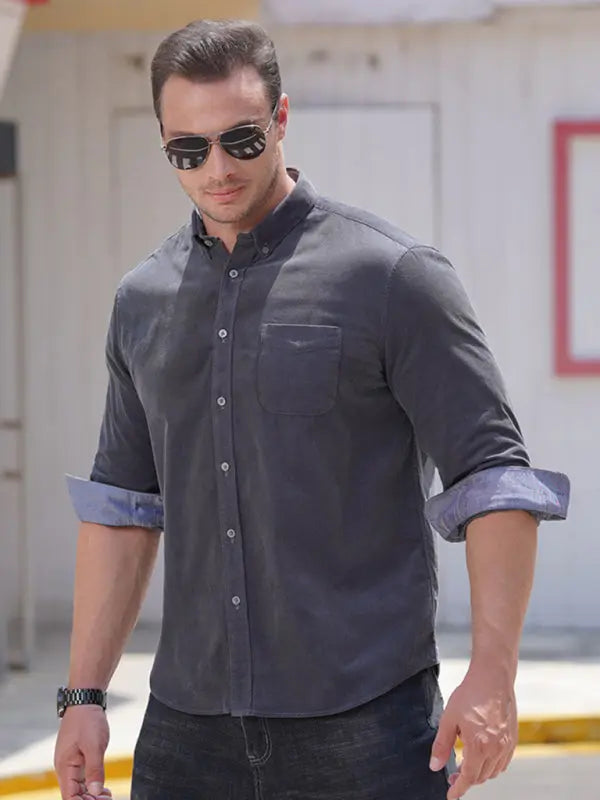 Men's Casual Loose Fashionable Corduroy Long Sleeve Shirt - Ladoj