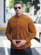 Men's Casual Loose Fashionable Corduroy Long Sleeve Shirt - Ladoj