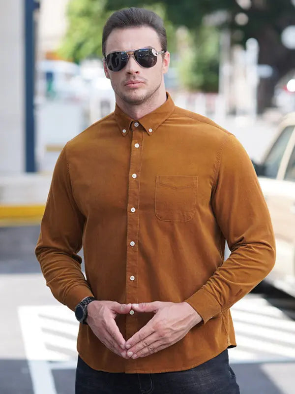 Men's Casual Loose Fashionable Corduroy Long Sleeve Shirt - Ladoj