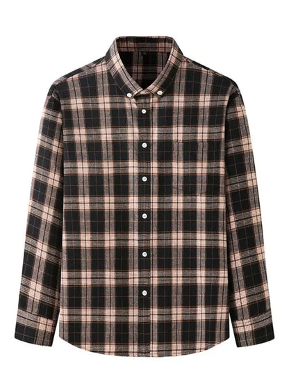 Men's Brushed Long Sleeve Shirt Casual Plaid Long Sleeve - Ladoj