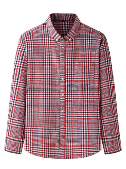 Men's Brushed Long Sleeve Shirt Casual Plaid Long Sleeve - Ladoj