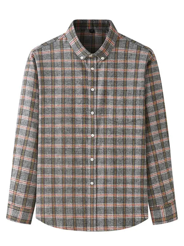 Men's Brushed Long Sleeve Shirt Casual Plaid Long Sleeve - Ladoj