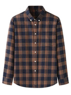 Men's Brushed Long Sleeve Shirt Casual Plaid Long Sleeve - Ladoj