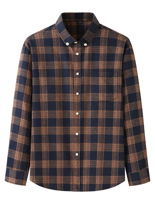 Men's Brushed Long Sleeve Shirt Casual Plaid Long Sleeve - Ladoj