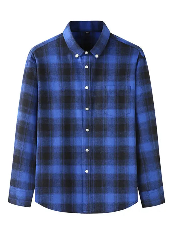 Men's Brushed Long Sleeve Shirt Casual Plaid Long Sleeve - Ladoj