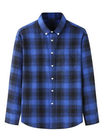 Men's Brushed Long Sleeve Shirt Casual Plaid Long Sleeve - Ladoj