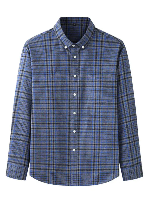 Men's Brushed Long Sleeve Shirt Casual Plaid Long Sleeve - Ladoj
