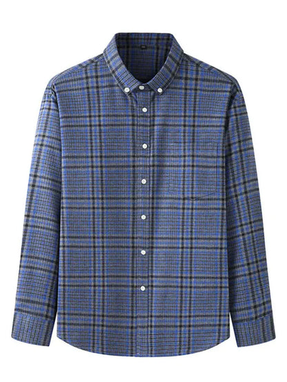 Men's Brushed Long Sleeve Shirt Casual Plaid Long Sleeve - Ladoj