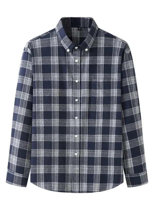 Men's Brushed Long Sleeve Shirt Casual Plaid Long Sleeve - Ladoj