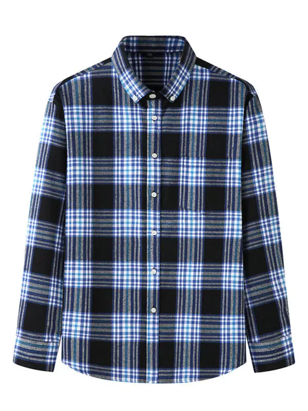 Men's Brushed Long Sleeve Shirt Casual Plaid Long Sleeve - Ladoj