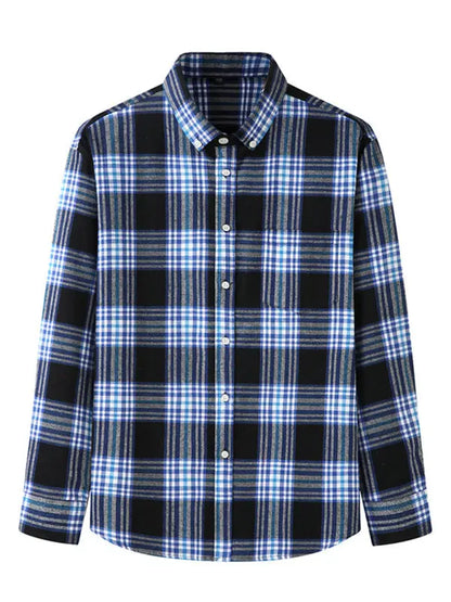 Men's Brushed Long Sleeve Shirt Casual Plaid Long Sleeve - Ladoj