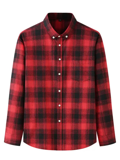 Men's Brushed Long Sleeve Shirt Casual Plaid Long Sleeve - Ladoj