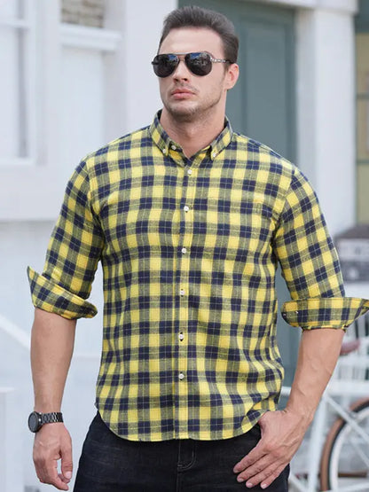 Men's Brushed Long Sleeve Shirt Casual Plaid Long Sleeve - Ladoj