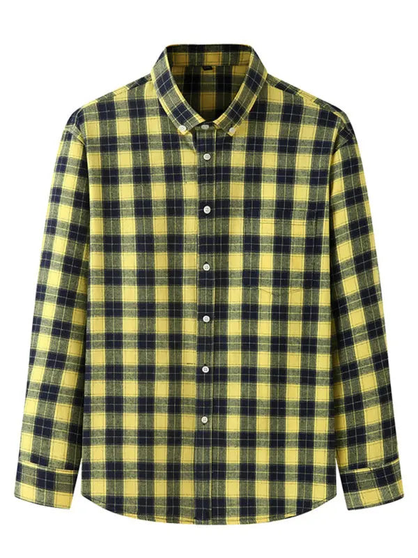 Men's Brushed Long Sleeve Shirt Casual Plaid Long Sleeve - Ladoj