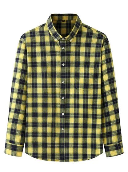 Men's Brushed Long Sleeve Shirt Casual Plaid Long Sleeve - Ladoj