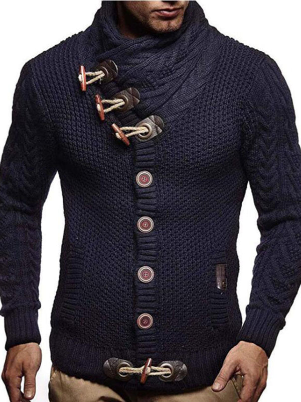 Men's knitted jacket turtleneck button sweater