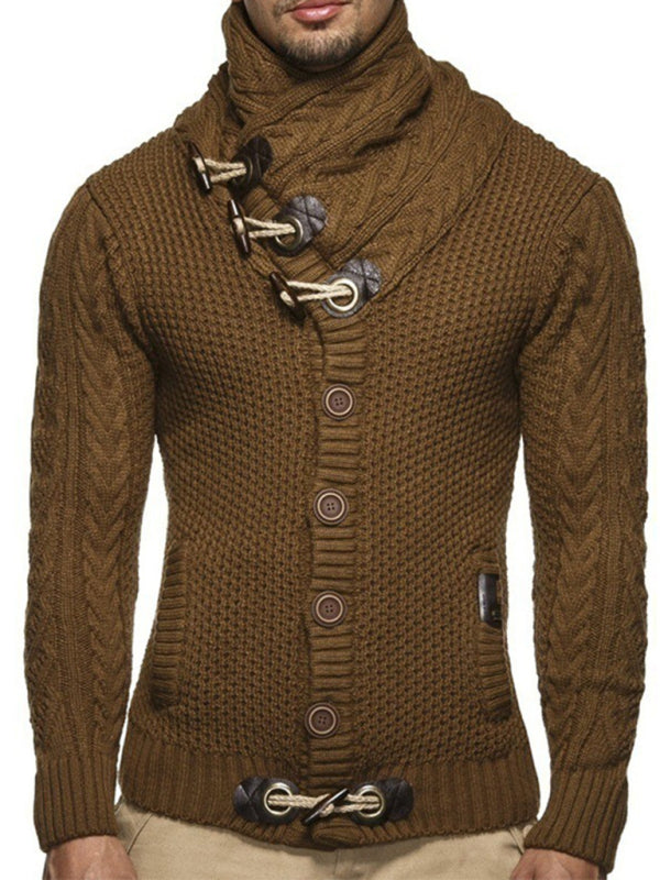 Men's knitted jacket turtleneck button sweater