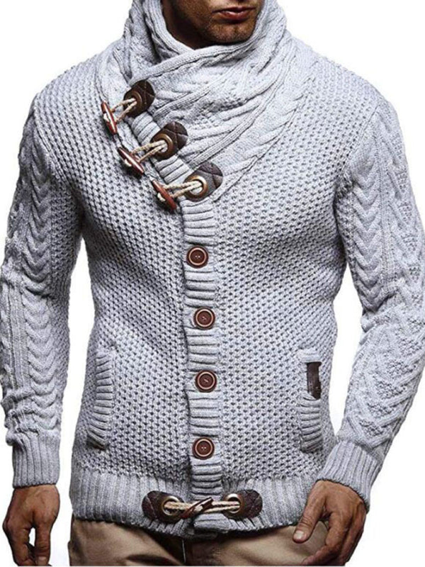 Men's knitted jacket turtleneck button sweater
