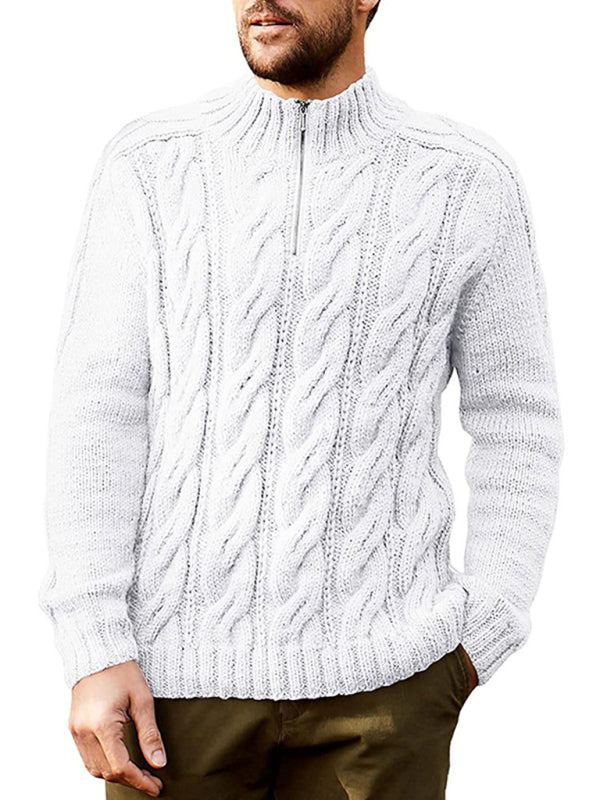 Men's new solid color zipper half turtleneck long sleeve sweater Image secondaire du produit