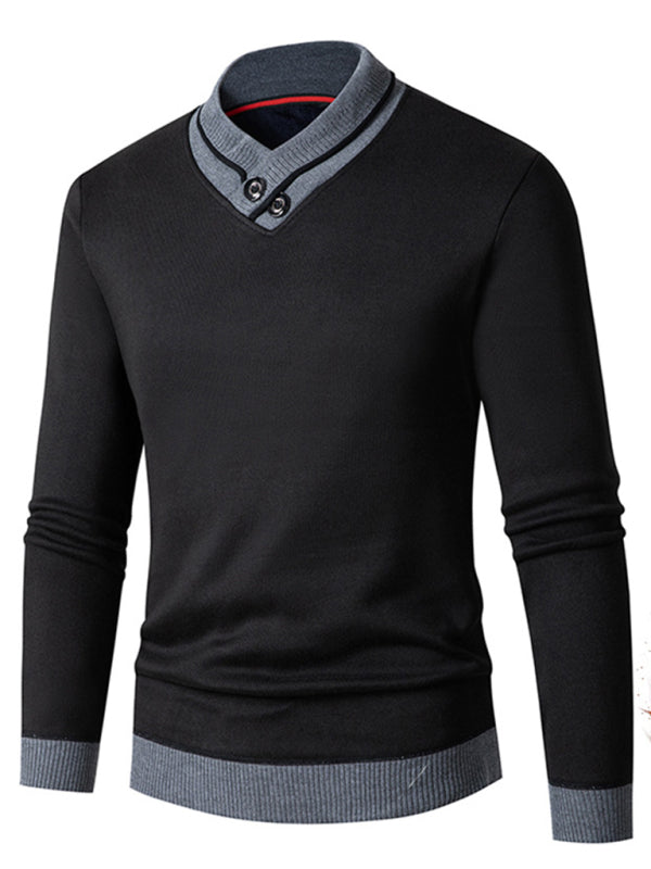 Men's new half turtleneck plus velvet slim long-sleeved sweater Image secondaire du produit