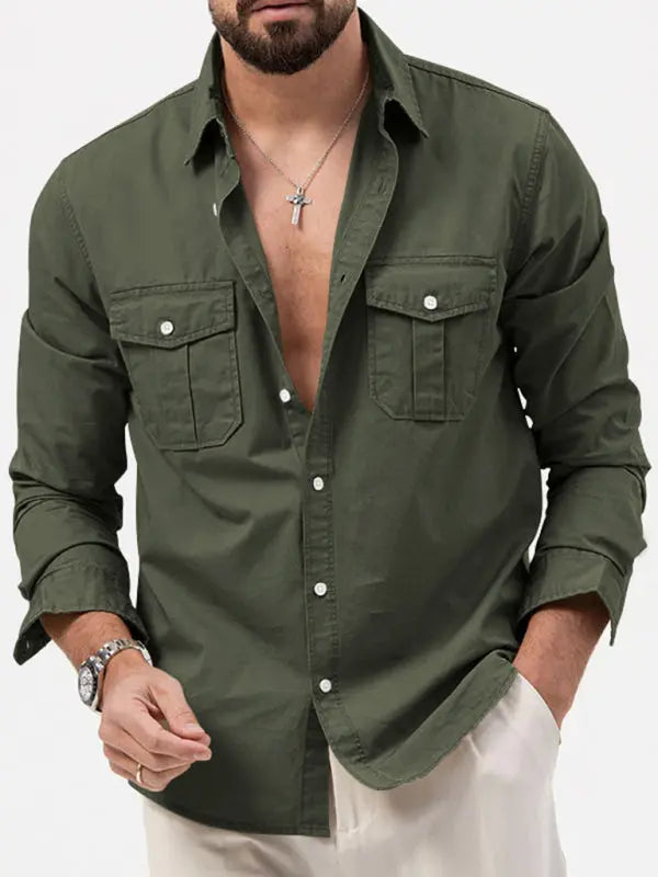 Men's new multi-pocket casual long-sleeved shirt top - Ladoj