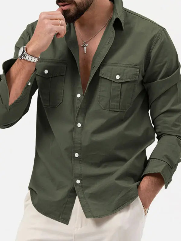 Men's new multi-pocket casual long-sleeved shirt top - Ladoj