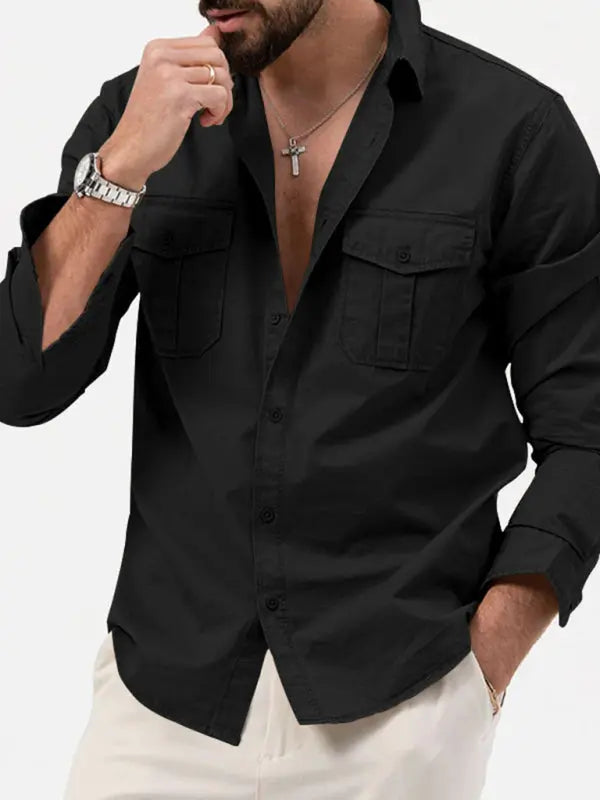 Men's new multi-pocket casual long-sleeved shirt top - Ladoj