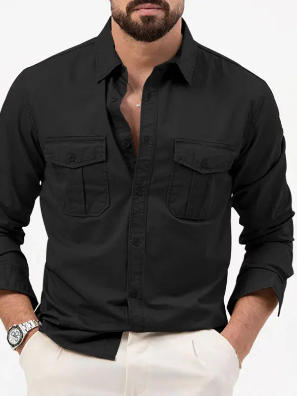 Men's new multi-pocket casual long-sleeved shirt top - Ladoj