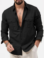 Men's new multi-pocket casual long-sleeved shirt top - Ladoj