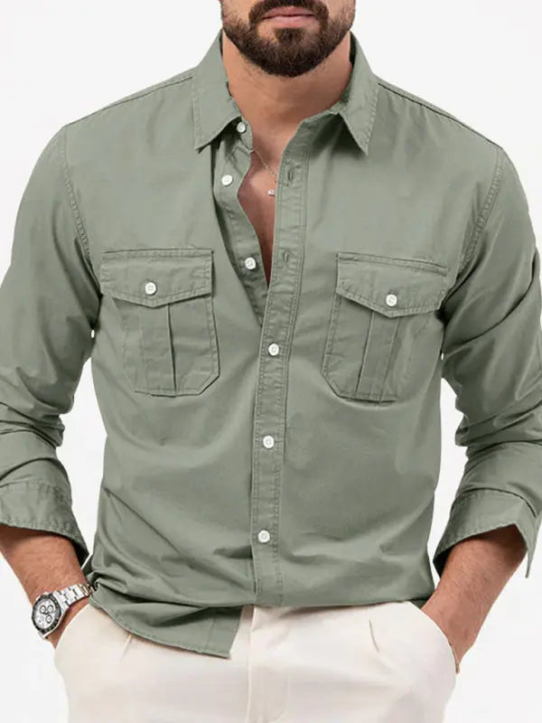Men's new multi-pocket casual long-sleeved shirt top - Ladoj
