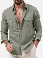 Men's new multi-pocket casual long-sleeved shirt top - Ladoj