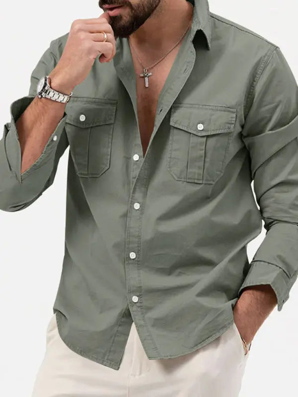 Men's new multi-pocket casual long-sleeved shirt top - Ladoj