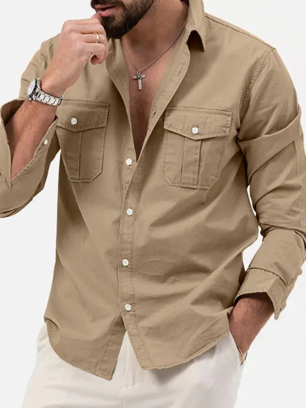 Men's new multi-pocket casual long-sleeved shirt top - Ladoj