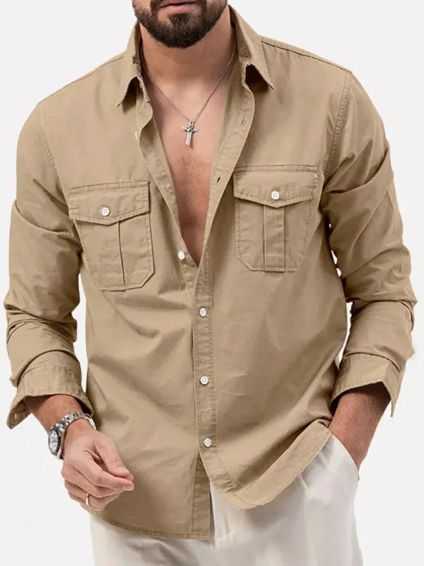 Men's new multi-pocket casual long-sleeved shirt top - Ladoj