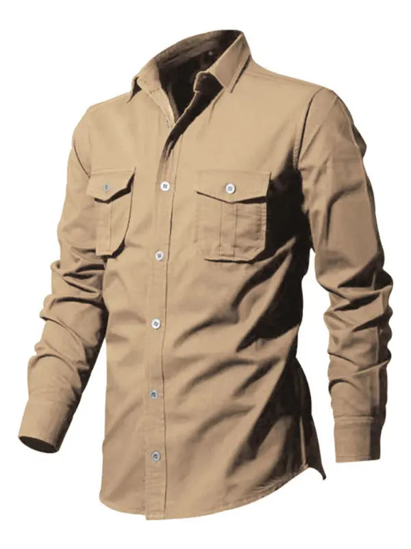 Men's new multi-pocket casual long-sleeved shirt top - Ladoj