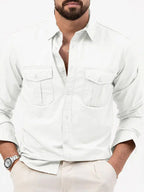 Men's new multi-pocket casual long-sleeved shirt top - Ladoj