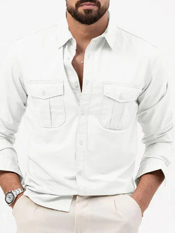 Men's new multi-pocket casual long-sleeved shirt top - Ladoj
