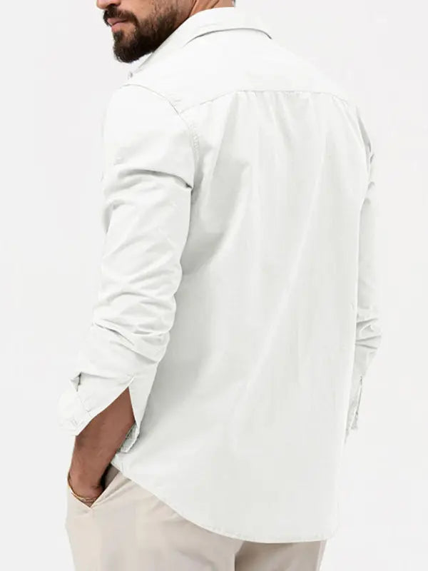 Men's new multi-pocket casual long-sleeved shirt top - Ladoj