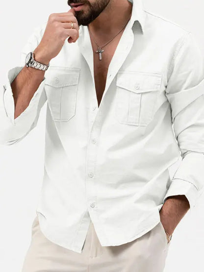 Men's new multi-pocket casual long-sleeved shirt top - Ladoj